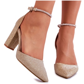 PS1 Sjajne salonke na visoke potpetice sa zlatnim kamenčićima