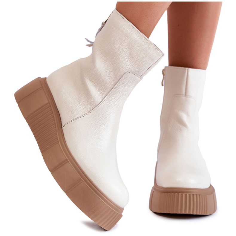 PL5 Ženske kožne čizme na svijetlo bež Jenefer platformi