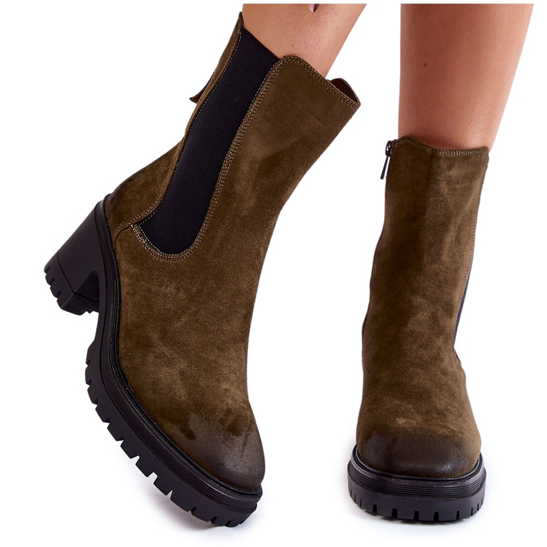 Vinceza Ženske gležnjače od brušene kože Kaki Liris zelena