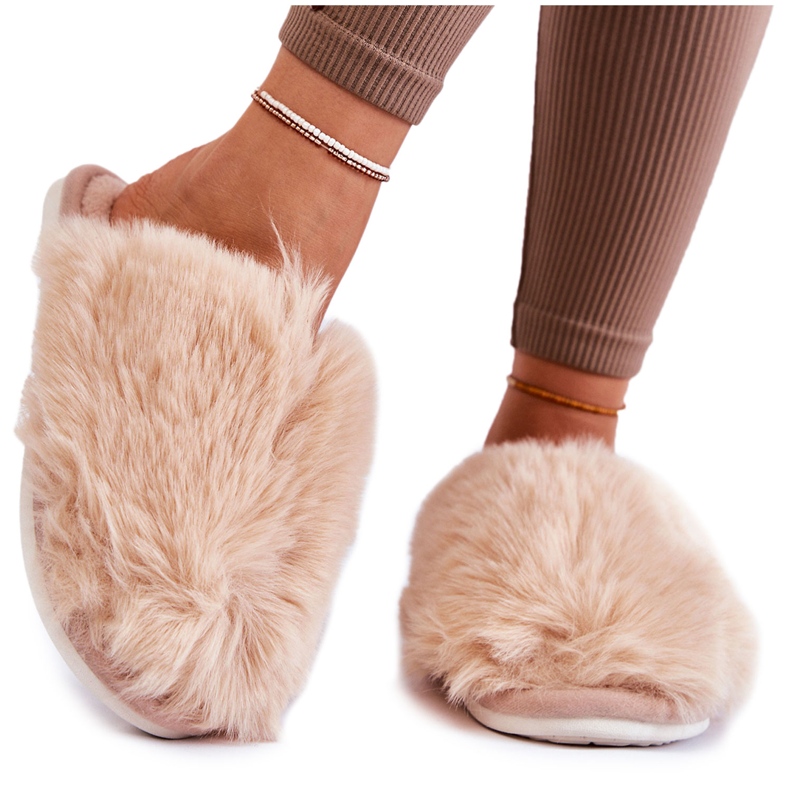 BM Ženske bež papuče s krznom Sheryl