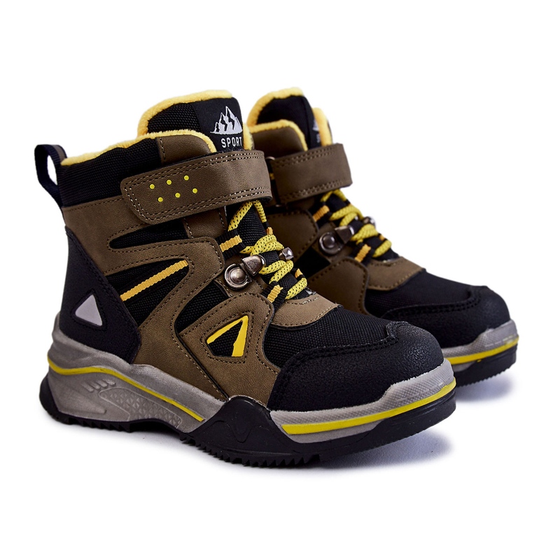 PE1 Dječje čizme Trappers ugrijane vunom kaki boje Marco crno zelena žuta boja