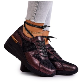 Kožne tenisice na klin s mrežicom S.Barski crne crna