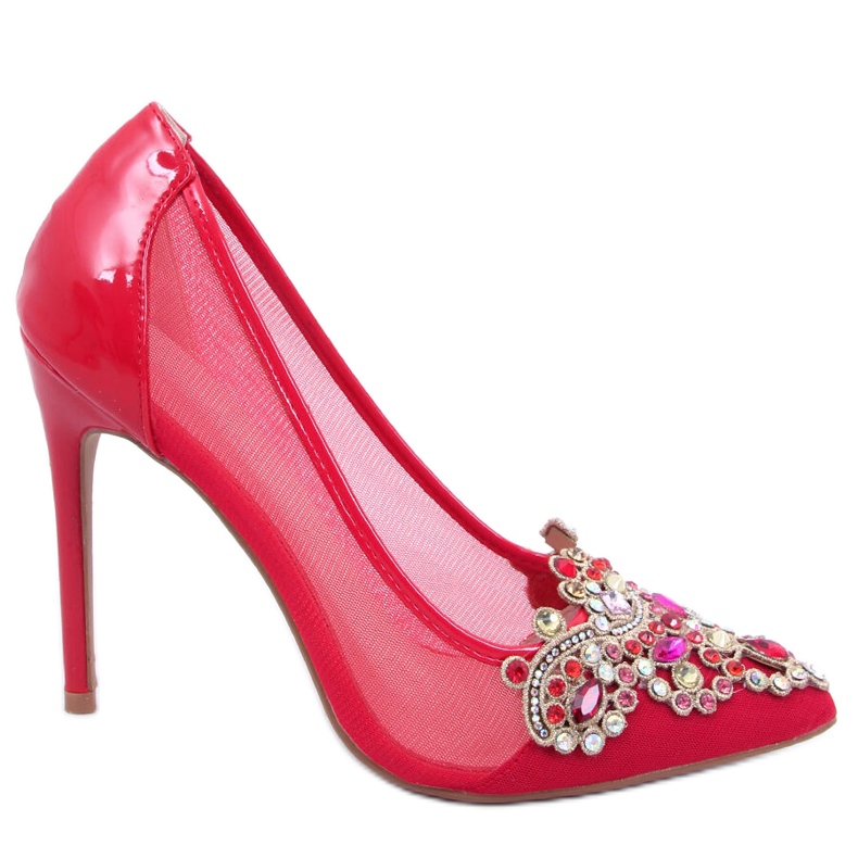 BM Ženske visoke potpetice s kamenčićima Monroe Red crvena