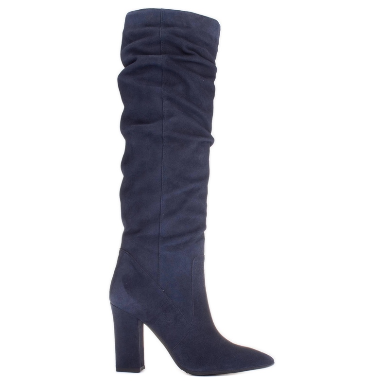 Marco Shoes Visoke, izgužvane, tamnoplave čizme od prirodnog antilopa plava