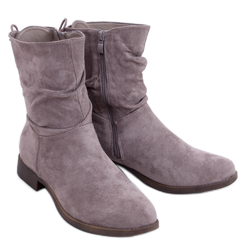 PA1 Theda kaki ravne čizme od brušene kože bež