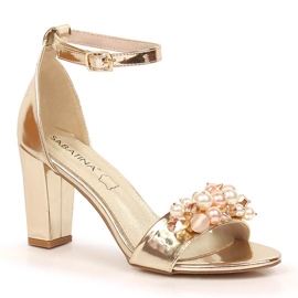 Ženske sandale na ogledalu sa zlatnim perlicama Sabatina B185-2