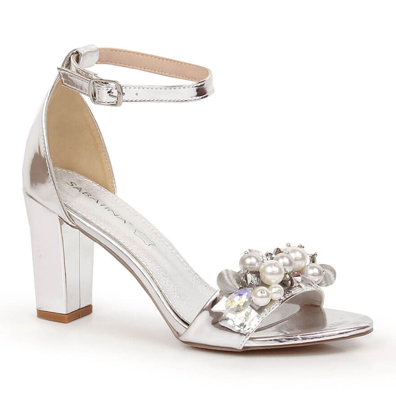 Ženske sandale ogledalo sa srebrnim perlicama Sabatina B185-2 srebro