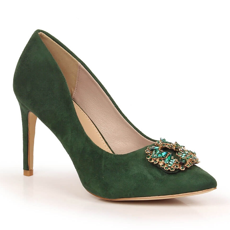 Zelene štikle od brušene kože s kubičnim cirkonima Sabatina 1328-1 zelena