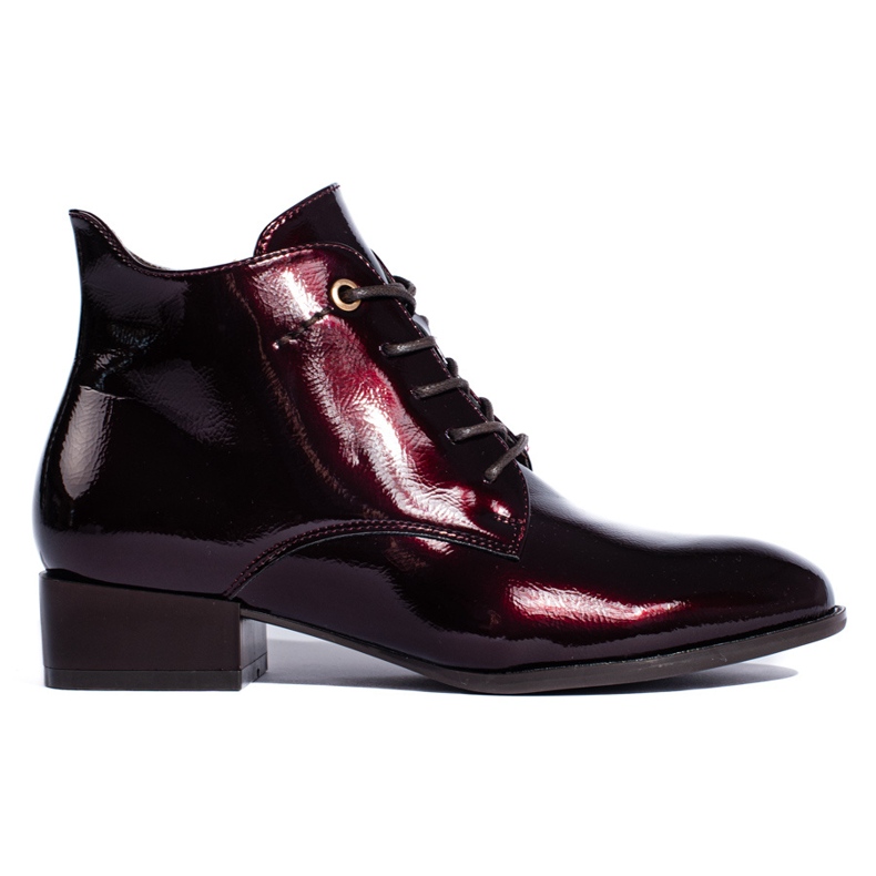 W. Potocki Lakirane ženske čizme na vezanje Potocki bordo boje raznobojna