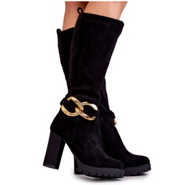 Čizme od brušene kože s odvojivim lancem, crne crna