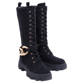 Charlize Crne čizme od brušene kože na vezanje crna