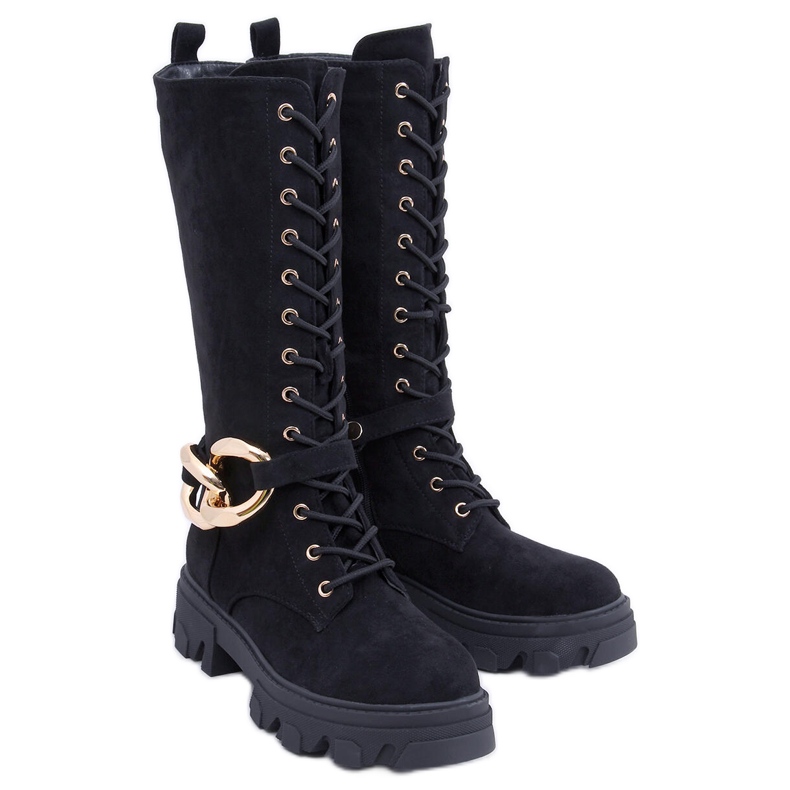 Charlize Crne čizme od brušene kože na vezanje crno