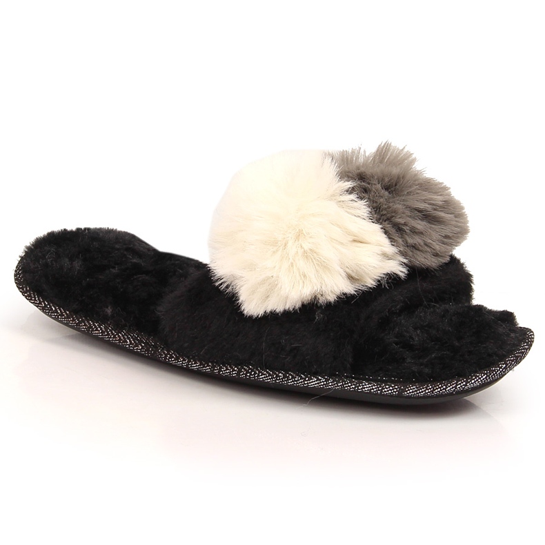 BM Ženske krznene papuče s pomponima crne Stella crno