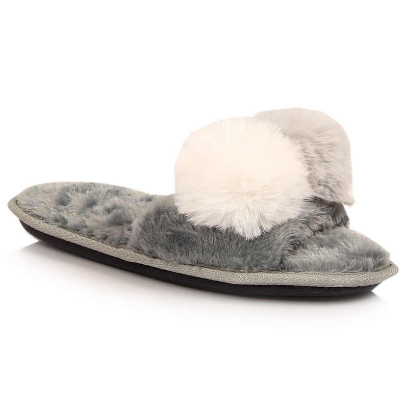 BM Ženske krznene papuče s pomponima sive Stella siva