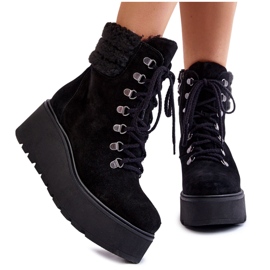 Ženske čizme na klin od brušene kože crne Meniko crno