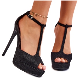 Crne Marisha sjajne sandale na visoku petu crna