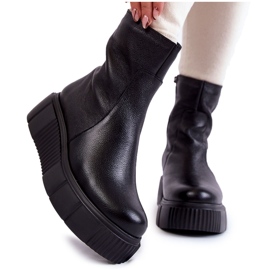 PL5 Ženske kožne čizme na crnu platformu crna