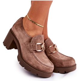 PL5 Tamno bež Harmell elegantne cipele na stupu sa zlatnim ornamentom