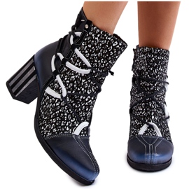 Ženske kožne visoke pete Maciejka 05605-01 crno-bijele bijela crna