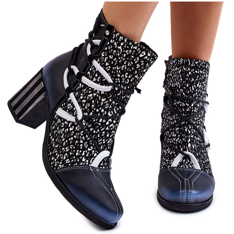 Ženske kožne visoke pete Maciejka 05605-01 crno-bijele bijela