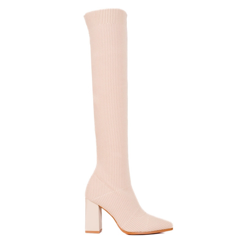 Ženske natkoljenice Shelovet s V-izrezom i elastičnim gornjim dijelom bež