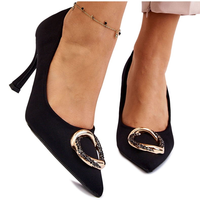 PS1 Elegantne visoke potpetice s modernim crnim skupocjenim ukrasom crno