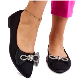 PS1 Ženske balerinke na špic s ukrasnom mašnom crne svjetleće crna