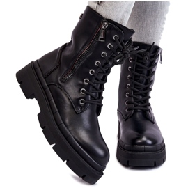PG1 Ženske kožne Trapper čizme na vezanje crne Shanna crno