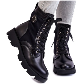 PG1 Ženske trapper čizme na vezanje s toplom crnom Nomi crna