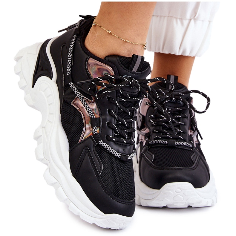 PA1 Ženske sportske cipele s vezom na platformu crne Minea crno