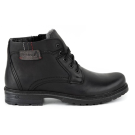 Polbut Muške zimske kožne čizme J35S crne sa sivom crno