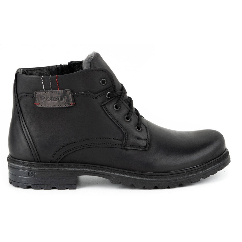 Polbut Muške zimske kožne čizme J35S crne sa sivom crno