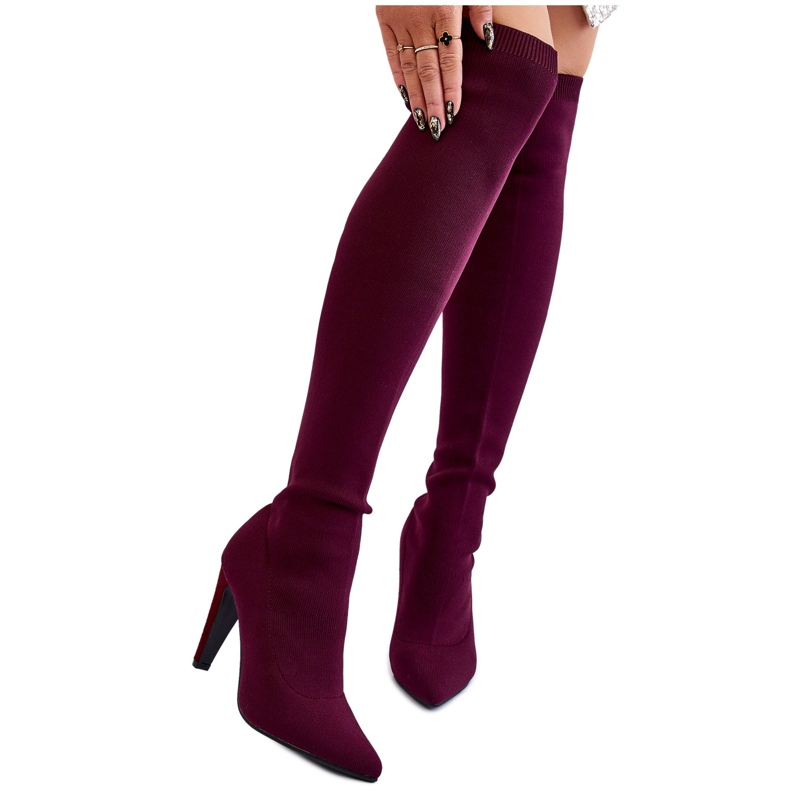 BM Čizme na visoku petu s čarapom Bordo Renoli crvena raznobojna