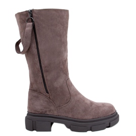 Ženske ravne kaki čizme bež