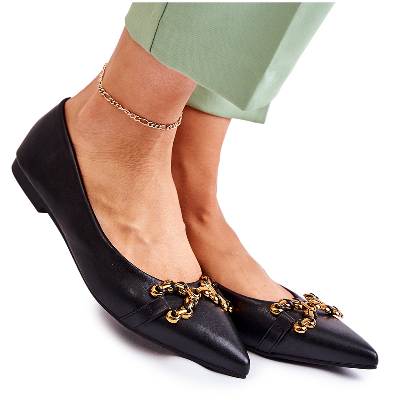 WS1 Ženske balerinke u špicu s crnim Carlos ornamentom crno