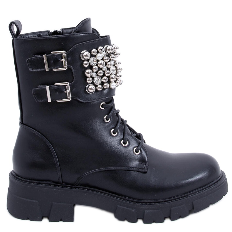 PA1 Vance crne gležnjače s perlama crno