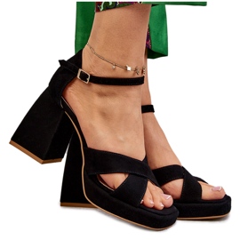 Lewski Shoes Ženske antilop sandale na visoku petu Leski Shoes 3221 crne crno