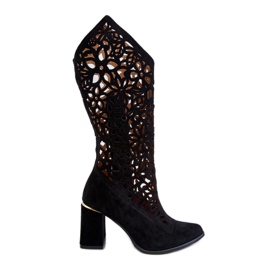 Lewski Shoes Ažurne čizme od brušene kože Cipele Leewski 3234 crne crno