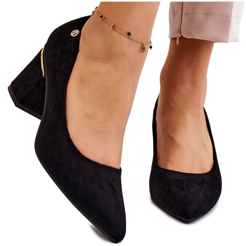 PS1 Klasične cipele na visoku petu od brušene kože s crnim ukrasom Derren crno