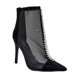 Modne ženske čizme na visoku petu s mrežicom, crni Rummi crno