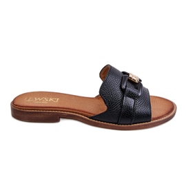 Lewski Shoes Kožne ženske papuče Leewski Shoes 3270 crne crna zlatni