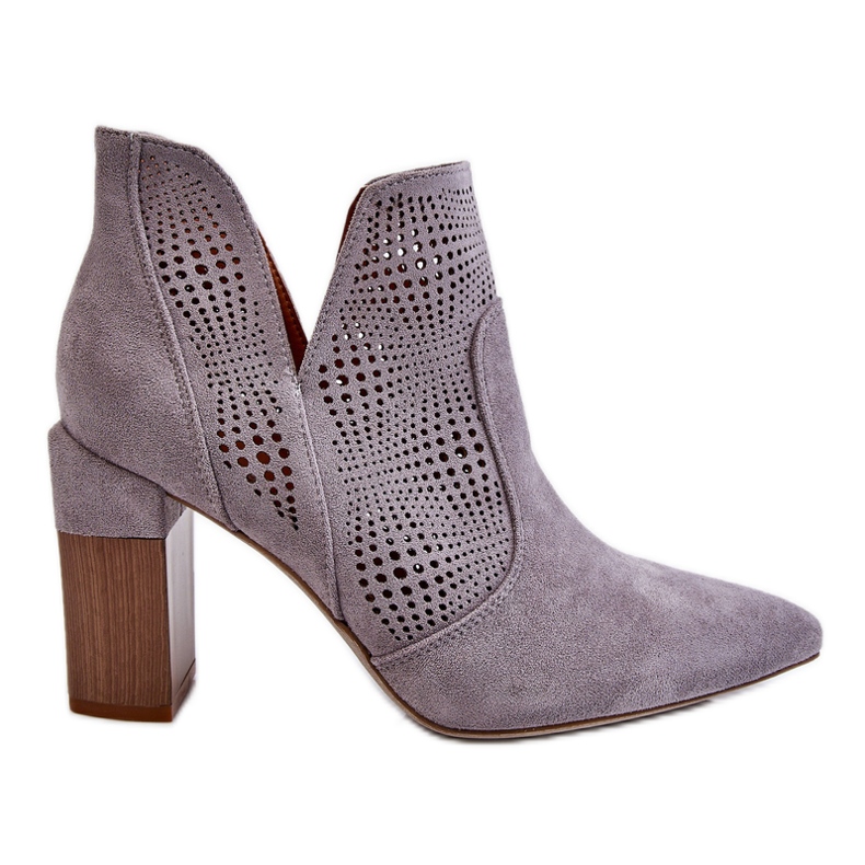 PM1 Ažur čizme s visokom petom od brušene kože Grey Leanna siva