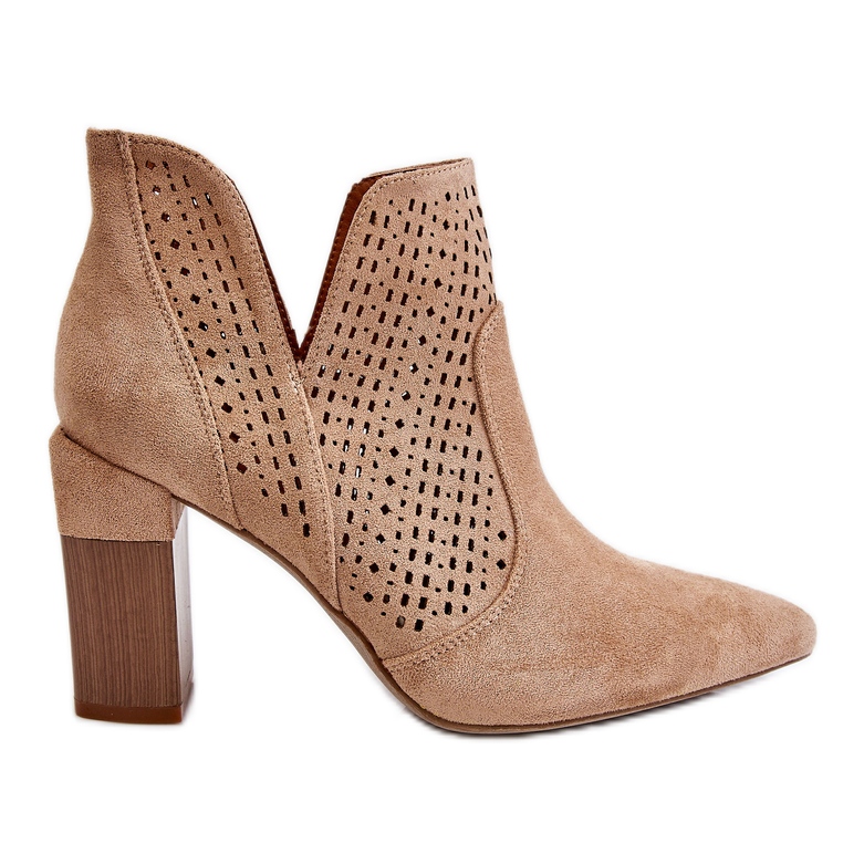 Moderne čizme s visokom petom od brušene kože, bež boje Genevi