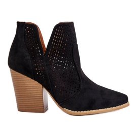 PM1 Ženske čizme na visoku petu od brušene kože ažur crne nijanse crna