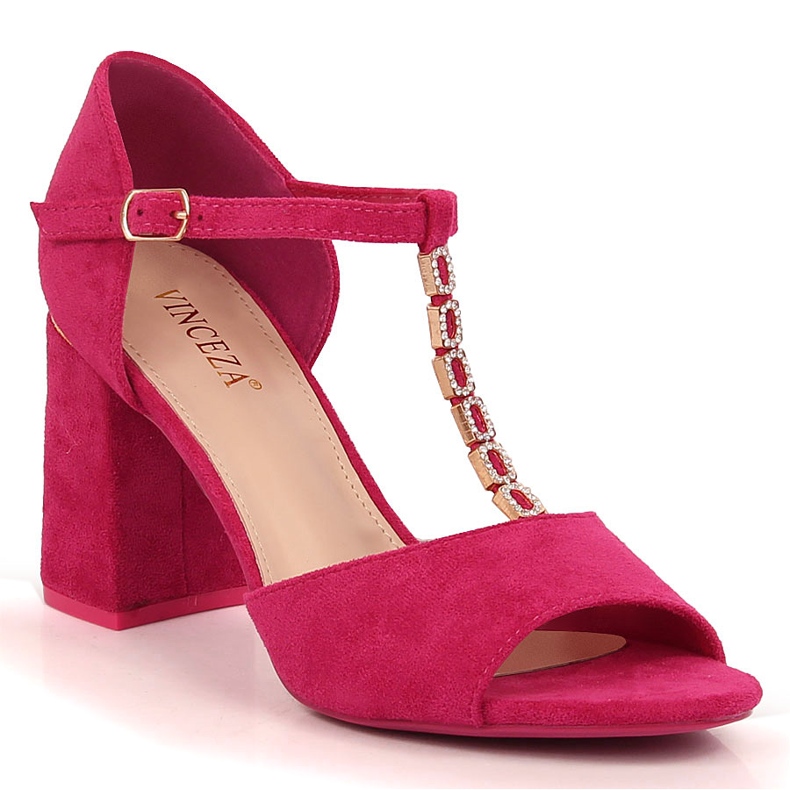 Ženske sandale od brušene kože na stupu s fuksija cirkonima Vinceza 20195 ružičasta
