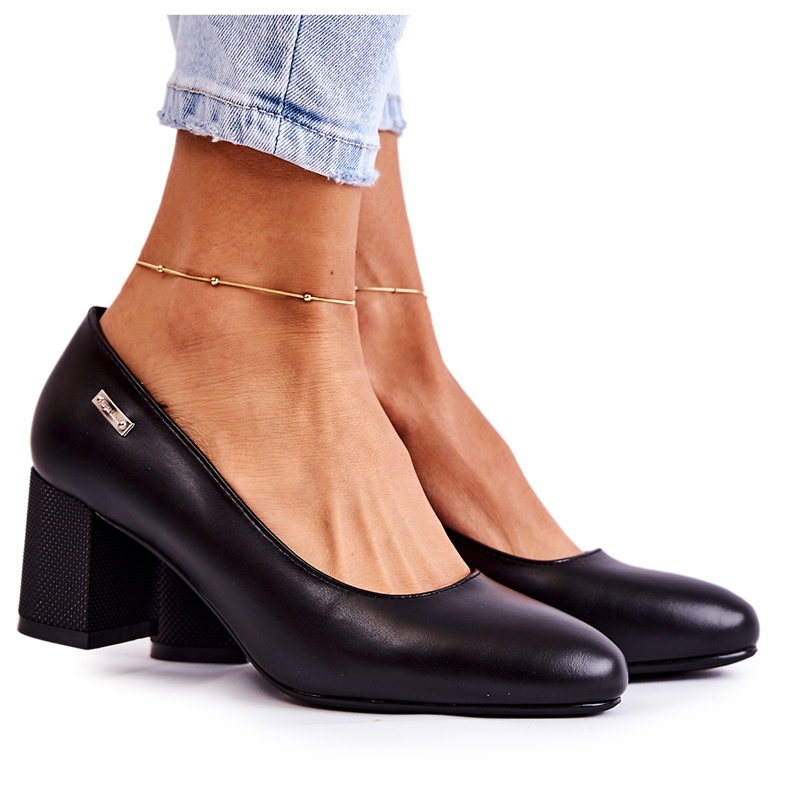 Kožne pumpice na šanku Sergio Leone PB178 crne crno