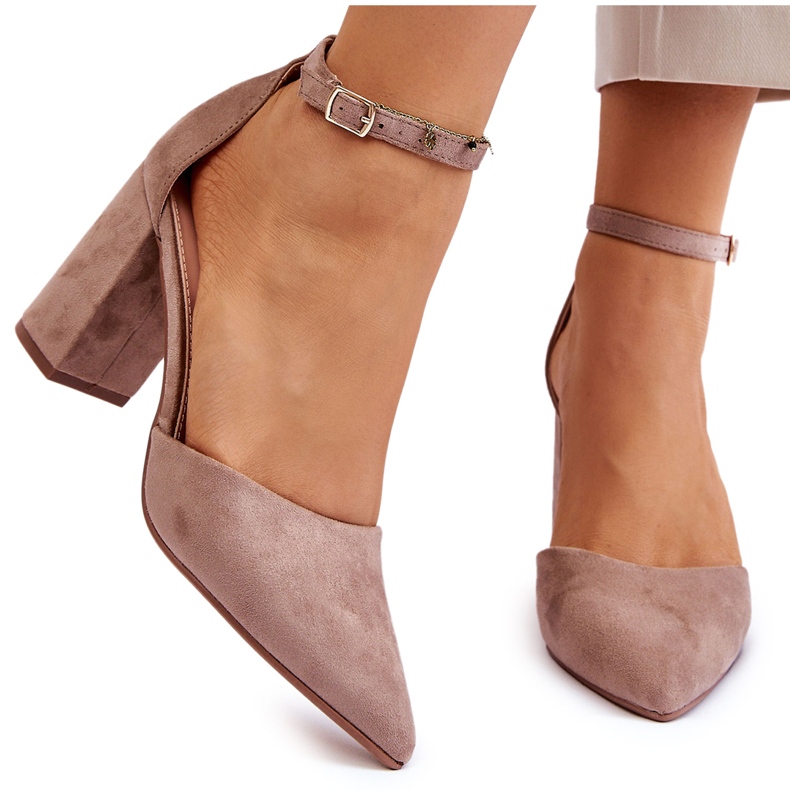 Tamnobež Lexie salonke s petom od brušene kože