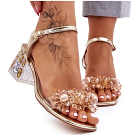 S.Barski Ženske zlatne sandale s niskom petom Gold Benicio zlatni