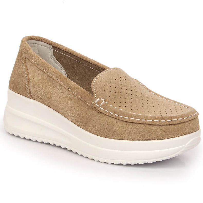 Ženske kožne antilop mokasine na bež platformu Artiker 52C1759