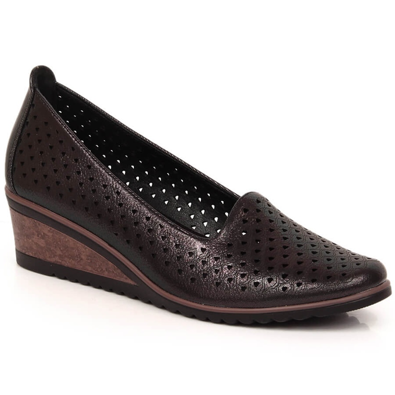 Ženske sjajne crne ažurne cipele na wedges Potocki SZ12018 crno